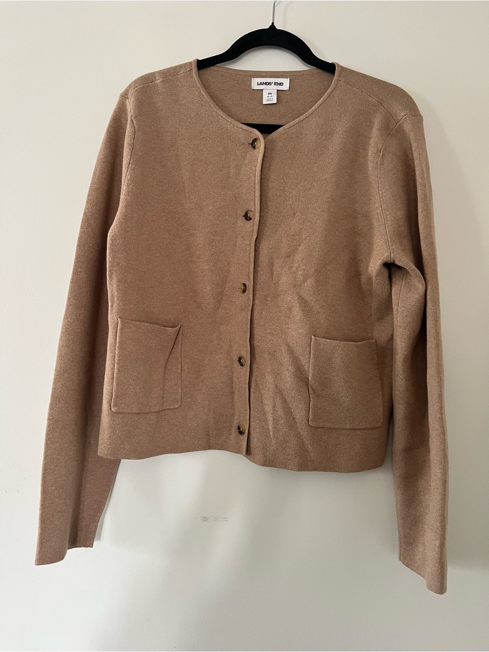 Land's End 100% Cotton Camel Brown Button Up Cardigan Medium Quiet Luxury - Picture 1 of 6